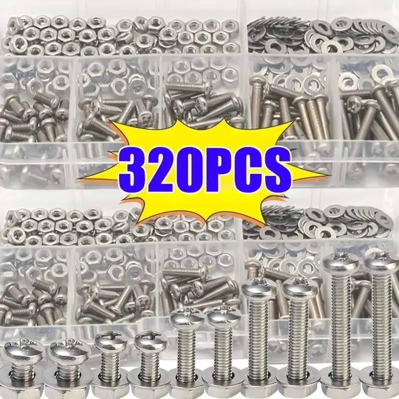 320個の六角ナットとボルトセットM2-M5耐久性のあるユニ - Furniture Hardware Bolts のレビューと価格
